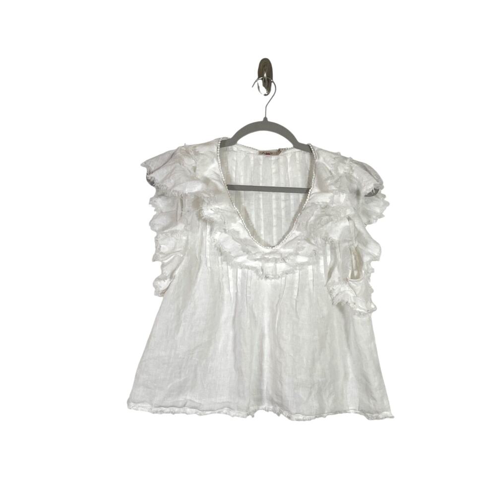 Faherty Linen Boxy Cropped Ruffle Gauze Sleeveless Top White Size S Boho Cottage